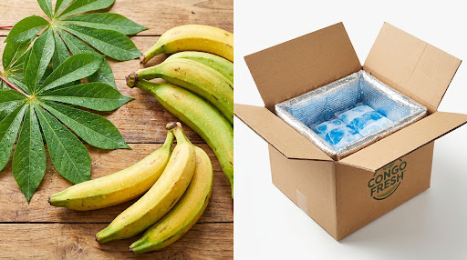 Fresh Congo produce including bananas and leaves